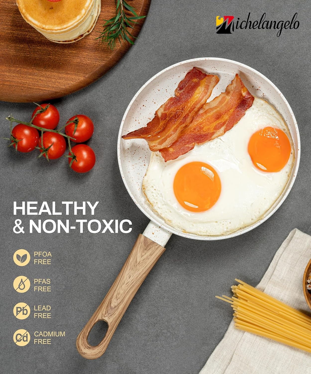 image:imageMICHELANGELO Small Frying Pan Nonstick 6 Inch Single Egg Frying Pan Mini Skillet with StayCool Handle NonToxic Omelette Pan BlackWhite Granite
