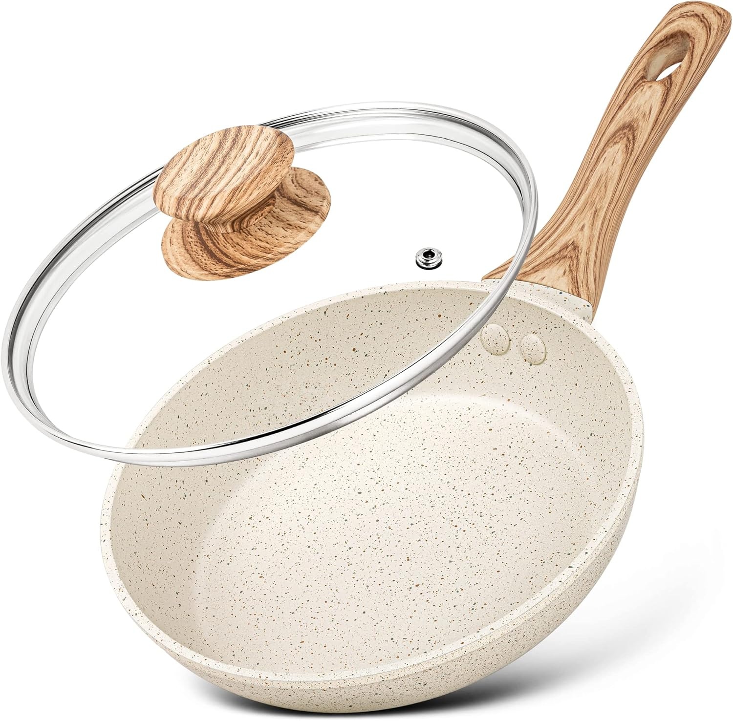 image:imageMICHELANGELO Small Frying Pan Nonstick 6 Inch Single Egg Frying Pan Mini Skillet with StayCool Handle NonToxic Omelette Pan BlackWhite Granite
