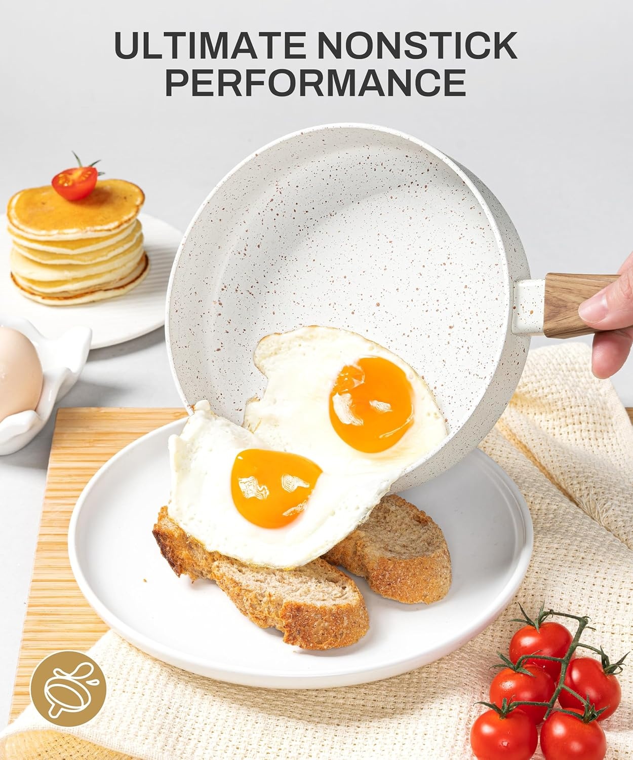 image:imageMICHELANGELO Small Frying Pan Nonstick 6 Inch Single Egg Frying Pan Mini Skillet with StayCool Handle NonToxic Omelette Pan BlackWhite Granite