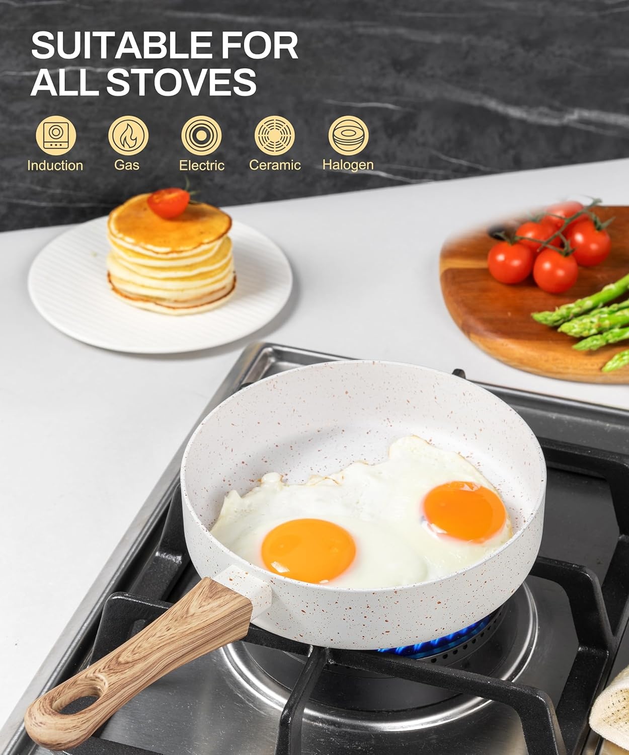 image:imageMICHELANGELO Small Frying Pan Nonstick 6 Inch Single Egg Frying Pan Mini Skillet with StayCool Handle NonToxic Omelette Pan BlackWhite Granite
