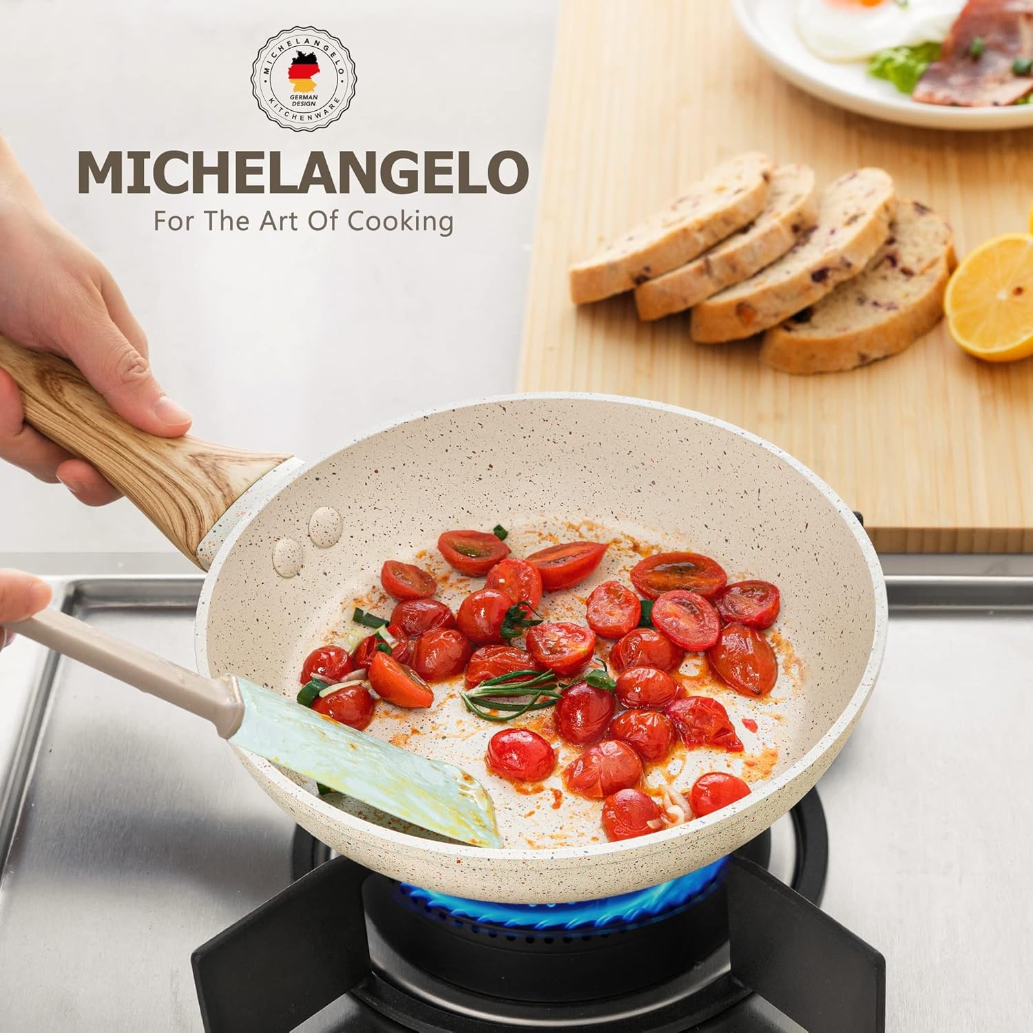 image:imageMICHELANGELO Small Frying Pan Nonstick 6 Inch Single Egg Frying Pan Mini Skillet with StayCool Handle NonToxic Omelette Pan BlackWhite Granite
