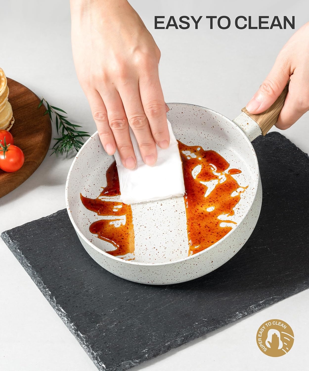 image:imageMICHELANGELO Small Frying Pan Nonstick 6 Inch Single Egg Frying Pan Mini Skillet with StayCool Handle NonToxic Omelette Pan BlackWhite Granite