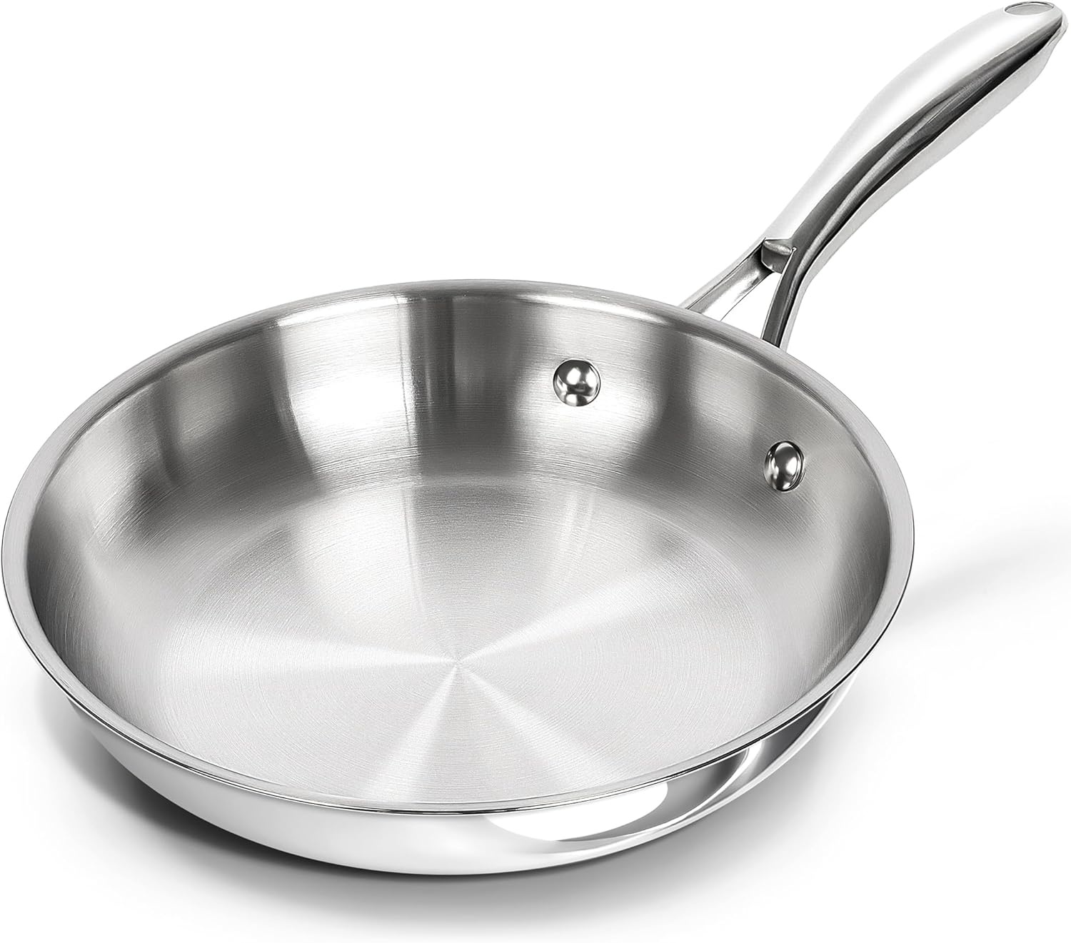 image:imageMICHELANGELO Stainless Steel Frying Pan Set 8 10 Cooking Pan set with Triply Base Stainless Steel Skillet with Ergonomic Handle Induction CompatibleSilver