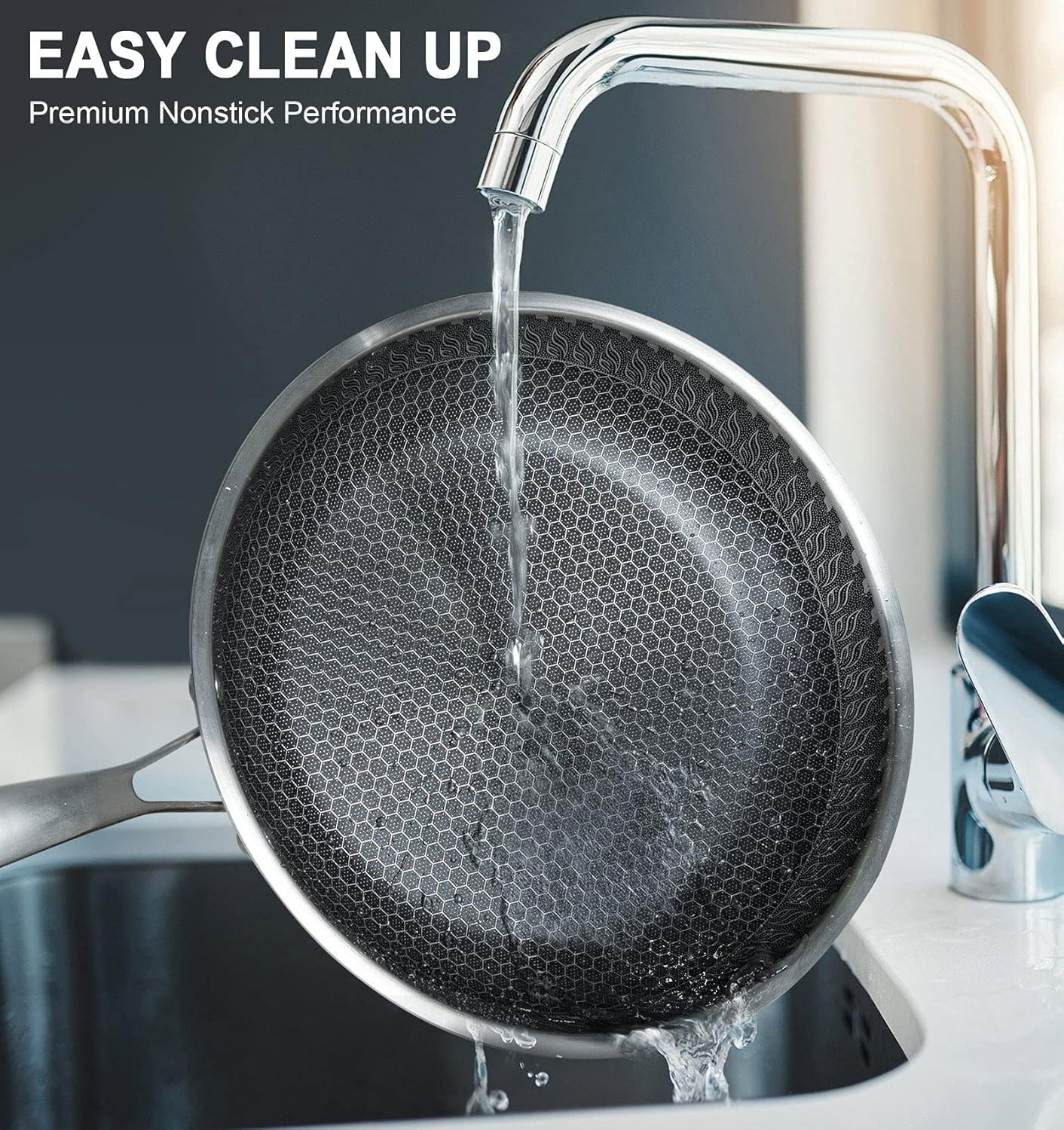 image:imageMICHELANGELO Stainless Steel Frying Pan with Lid Triply Stainless Steel 8 Inch Frying Pan with Nonstick Honeycomb Coating Small Frying Pan Steel Fry Pan with Lid Induction Compatible 895 amp 12