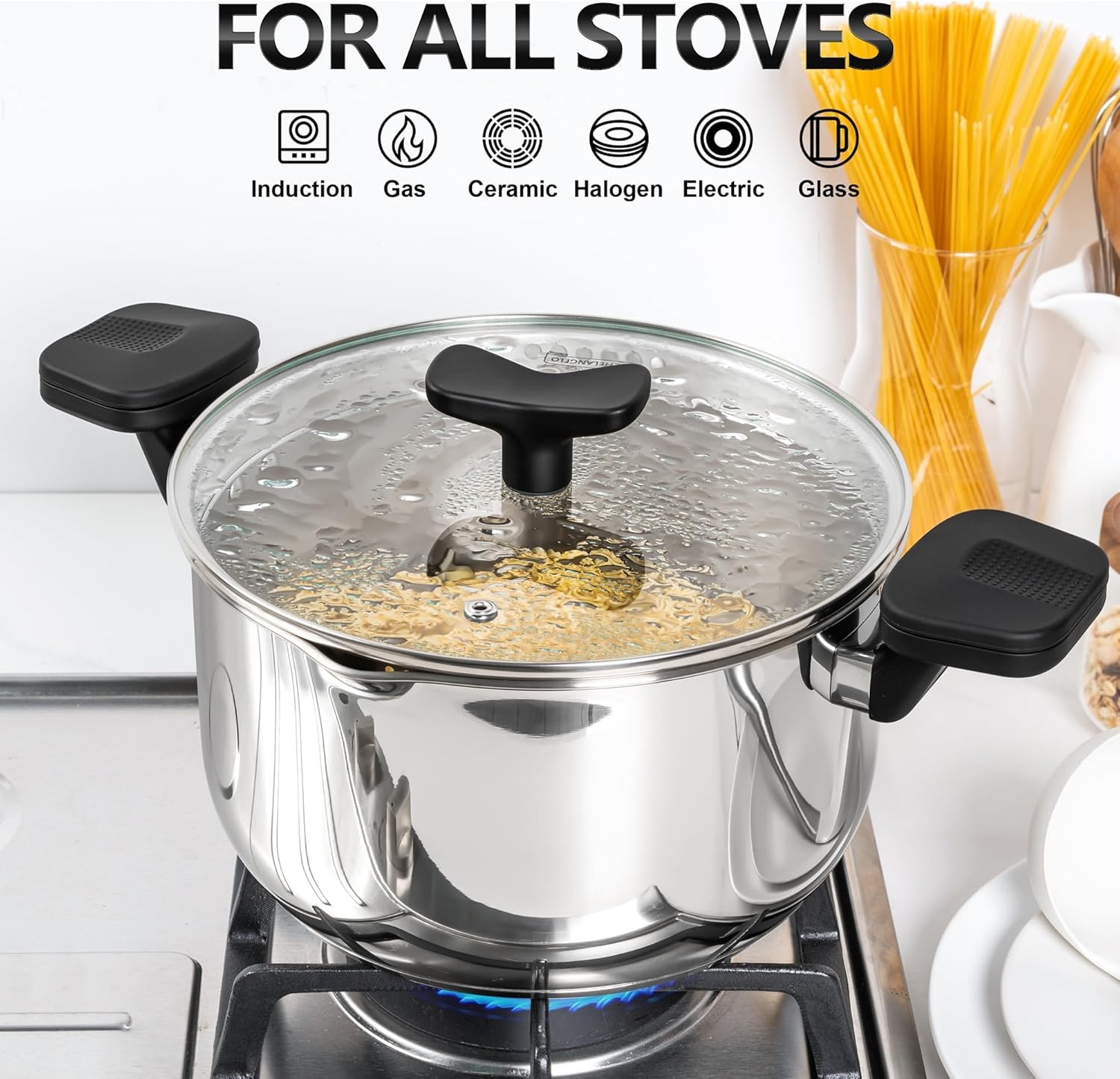 image:imageMICHELANGELO Stainless Steel Pasta Pot with Strainer Lid Pasta Cooker 6 Quart Induction Pot for All Cooktops 6 Qt Spaghetti Pots with Strainer Lid6 Quart