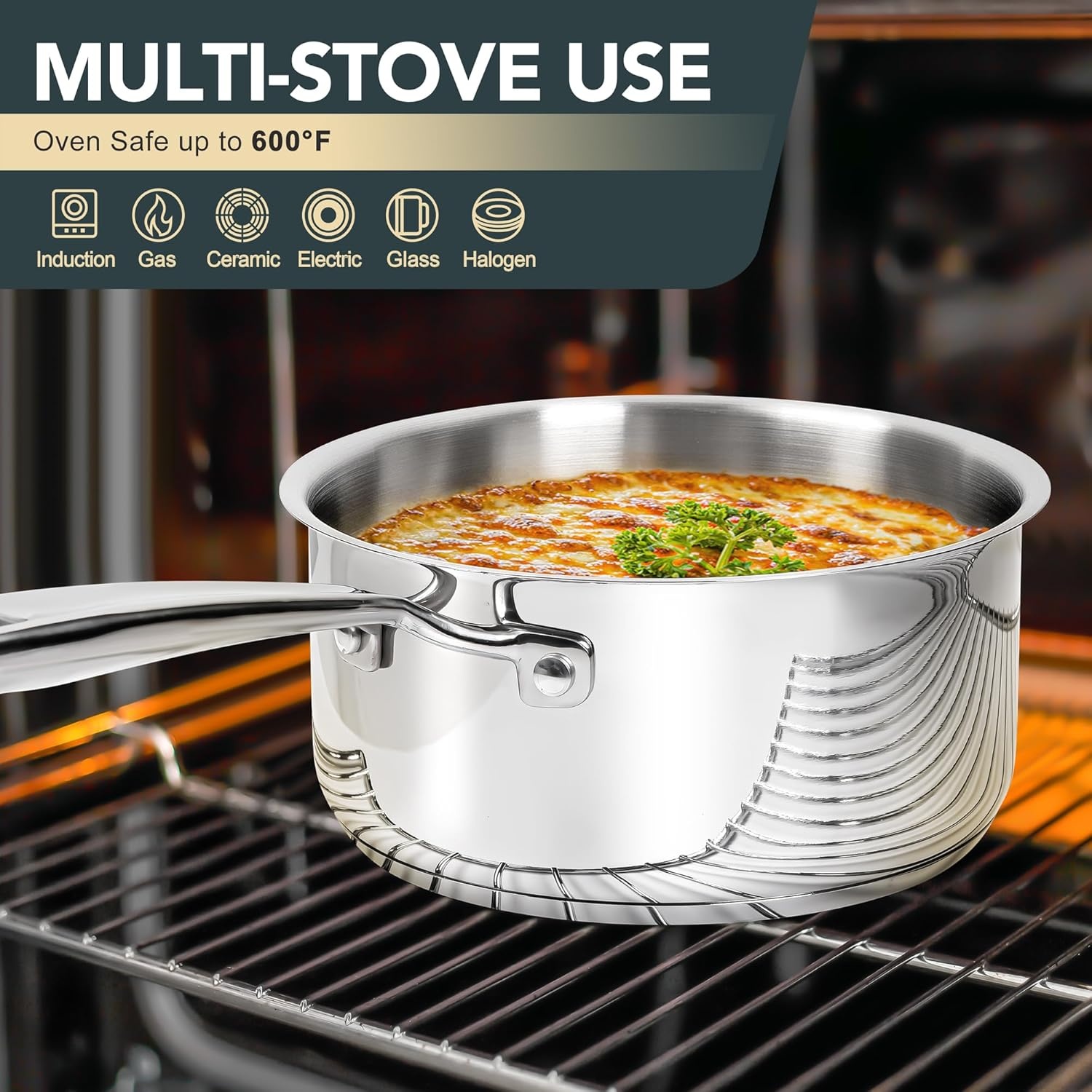 image:imageMICHELANGELO Stainless Steel Saucepan Set with Lid Premium Triply Stainless Steel Sauce Pan with Cool Handle Nonstick Sauce Pot Set for Kitchen Cooking Induction Compatible 1QT amp 2QT amp 3QT