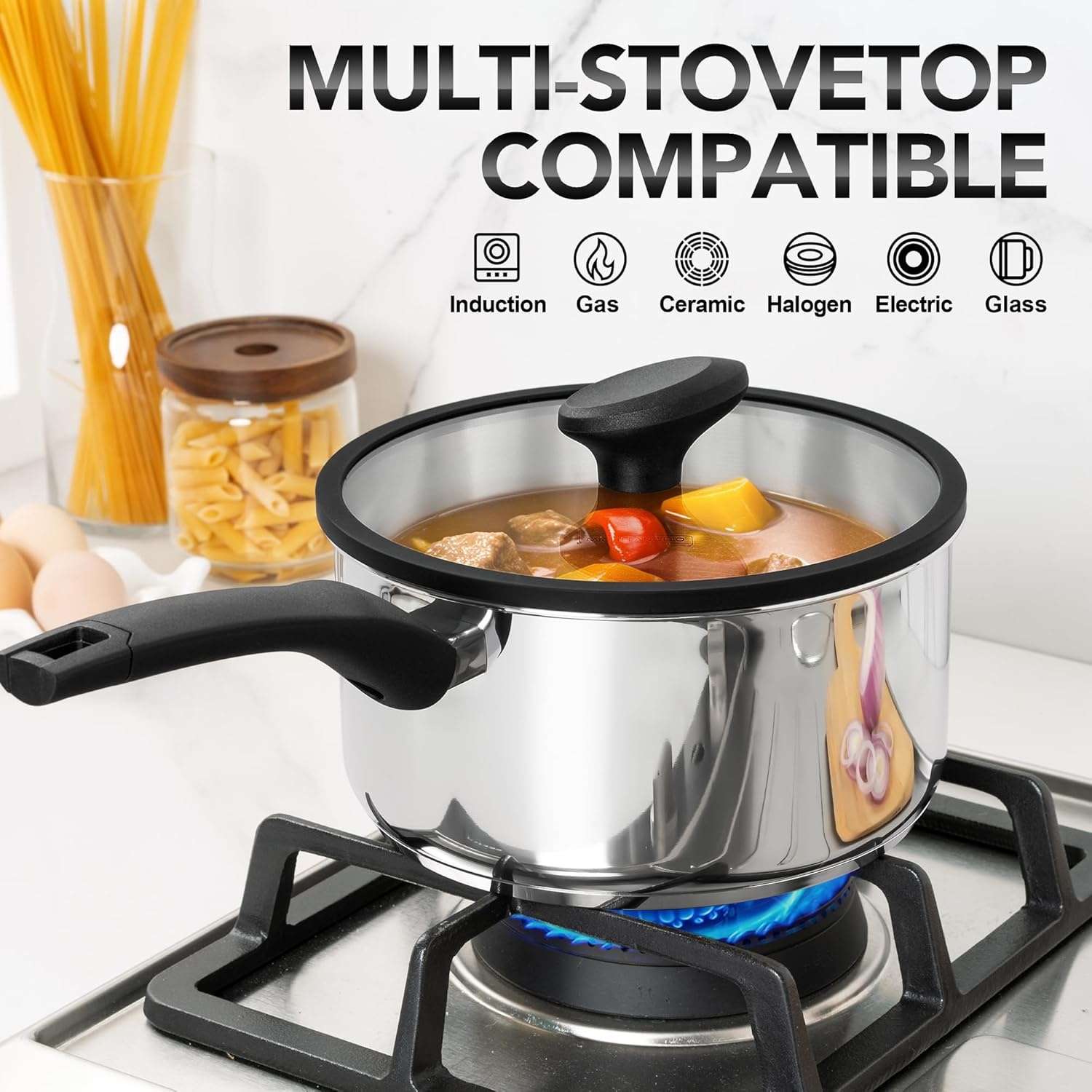 image:imageMICHELANGELO Stainless Steel Saucepan with Lid 1QT amp 2QT amp 3QT Triply Stainless Steel Saucepans with Bakelite Handle Premium Nonstick Sauce Pot Set for Kitchen Cooking Induction Compatible