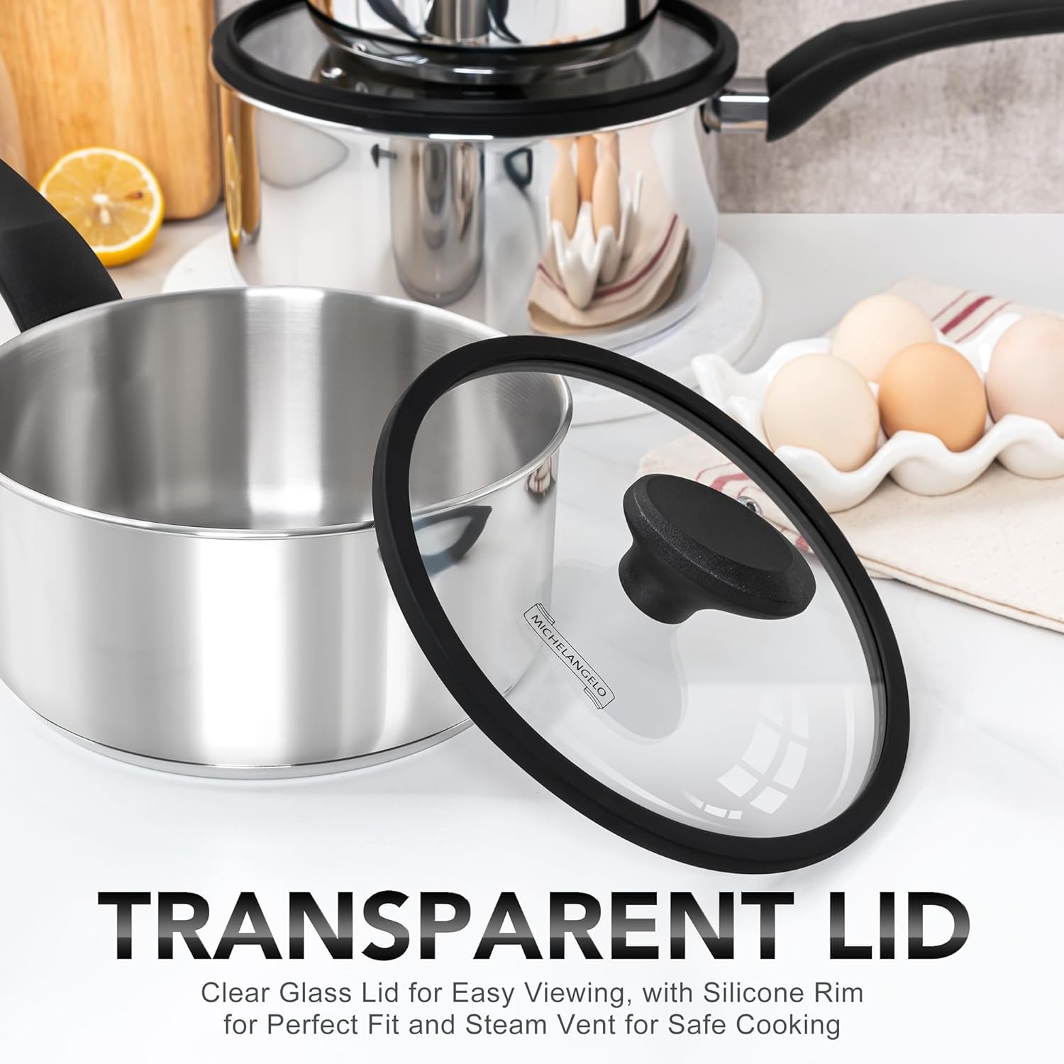 image:imageMICHELANGELO Stainless Steel Saucepan with Lid 1QT amp 2QT amp 3QT Triply Stainless Steel Saucepans with Bakelite Handle Premium Nonstick Sauce Pot Set for Kitchen Cooking Induction Compatible