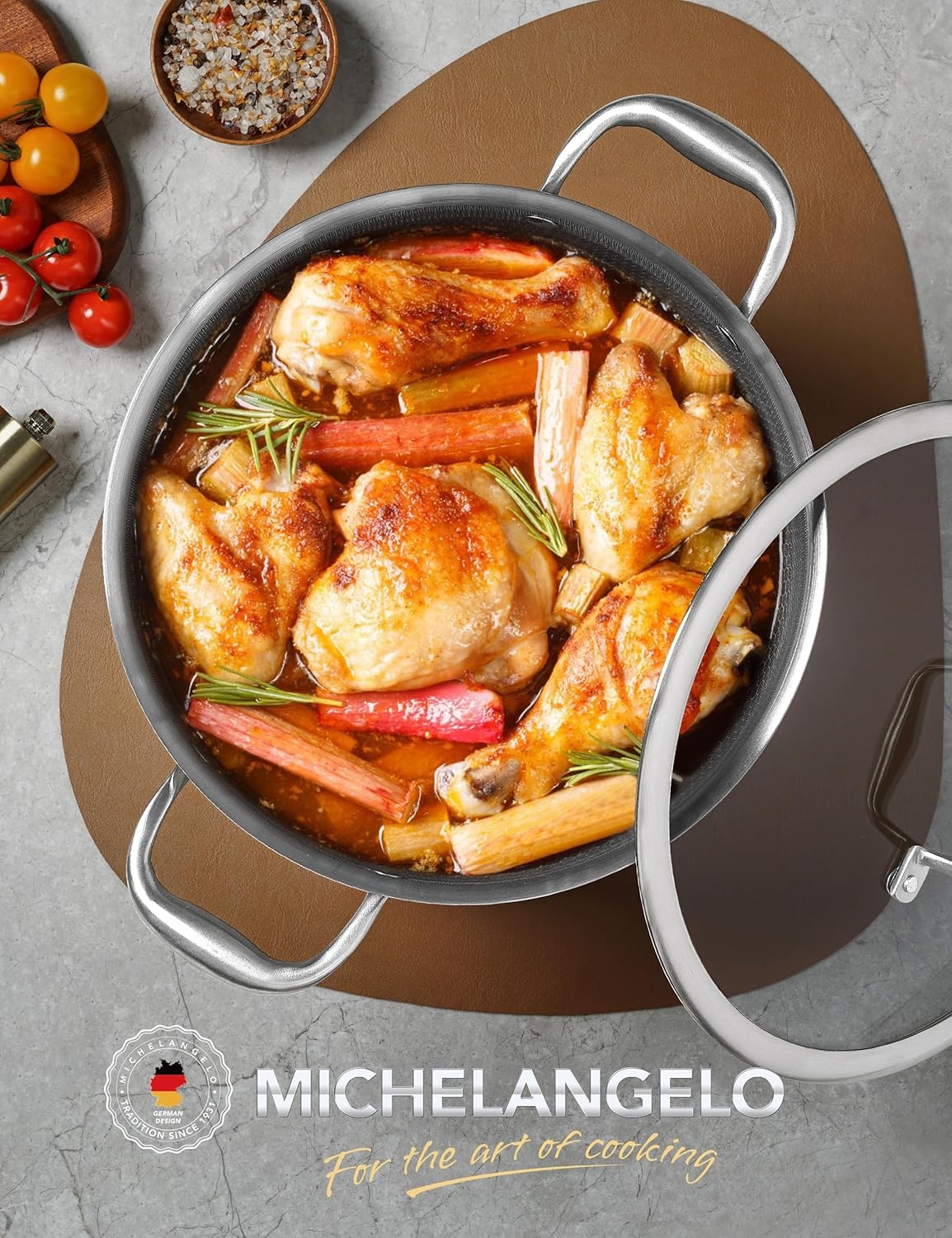image:imageMICHELANGELO Triply Stainless Steel Stock Pot with Lid 6 Quart Nonstick Cooking Pot with Honeycomb Interior Heavy Duty Stockpot Compatible with All Cooktops8Quart