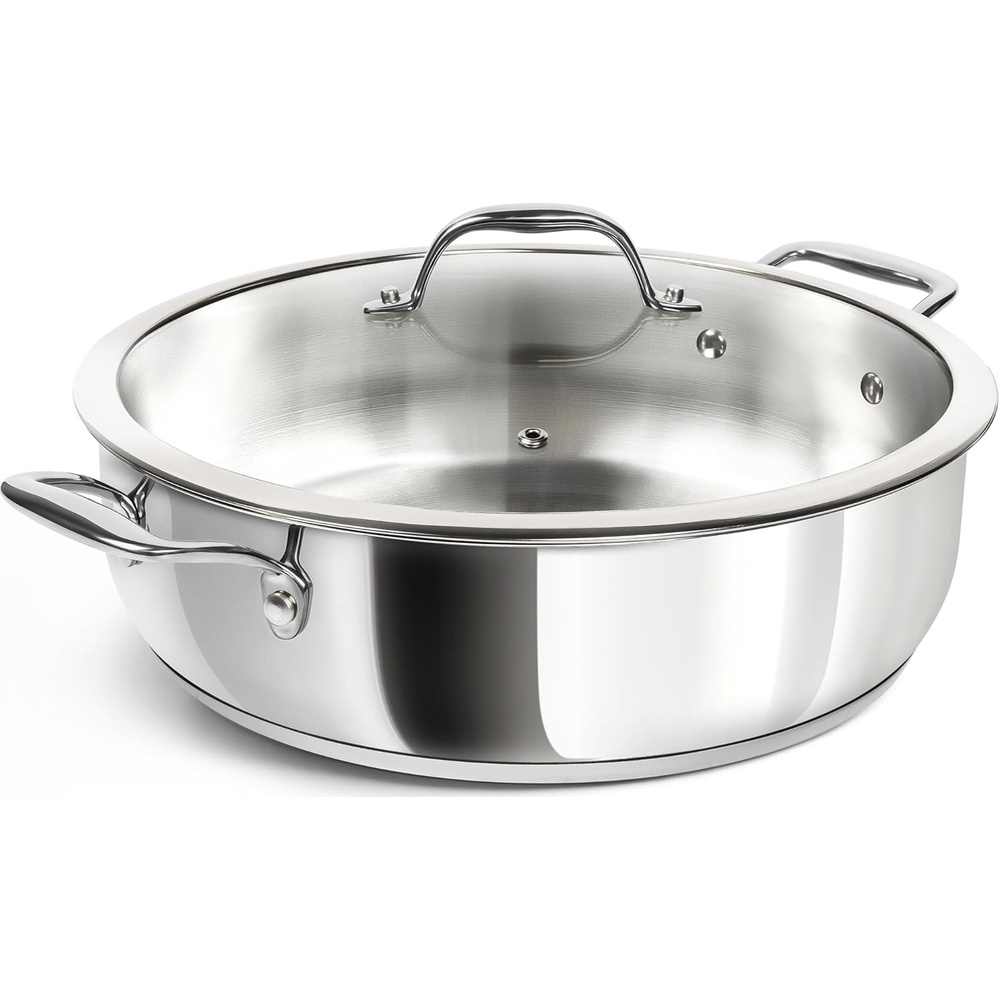 image:imageMICHELANGELO 12 Inch Stainless Steel Pan with Lid Large Saute Pan with Lid Deep Frying Pan Dishwasher amp OvenSafe All Cooktops Compatible 6 QuartSilver Handle