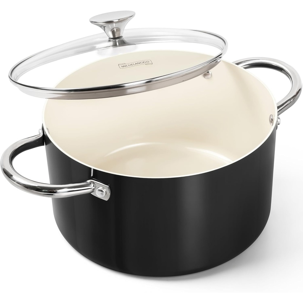 image:imageMICHELANGELO 6 QT Ceramic Stock Pot with Lid Nonstick Stockpot with Glass Lid Induction Cooking Pot for Soups Stews Oven Safe 6QT PurpleBlackCream