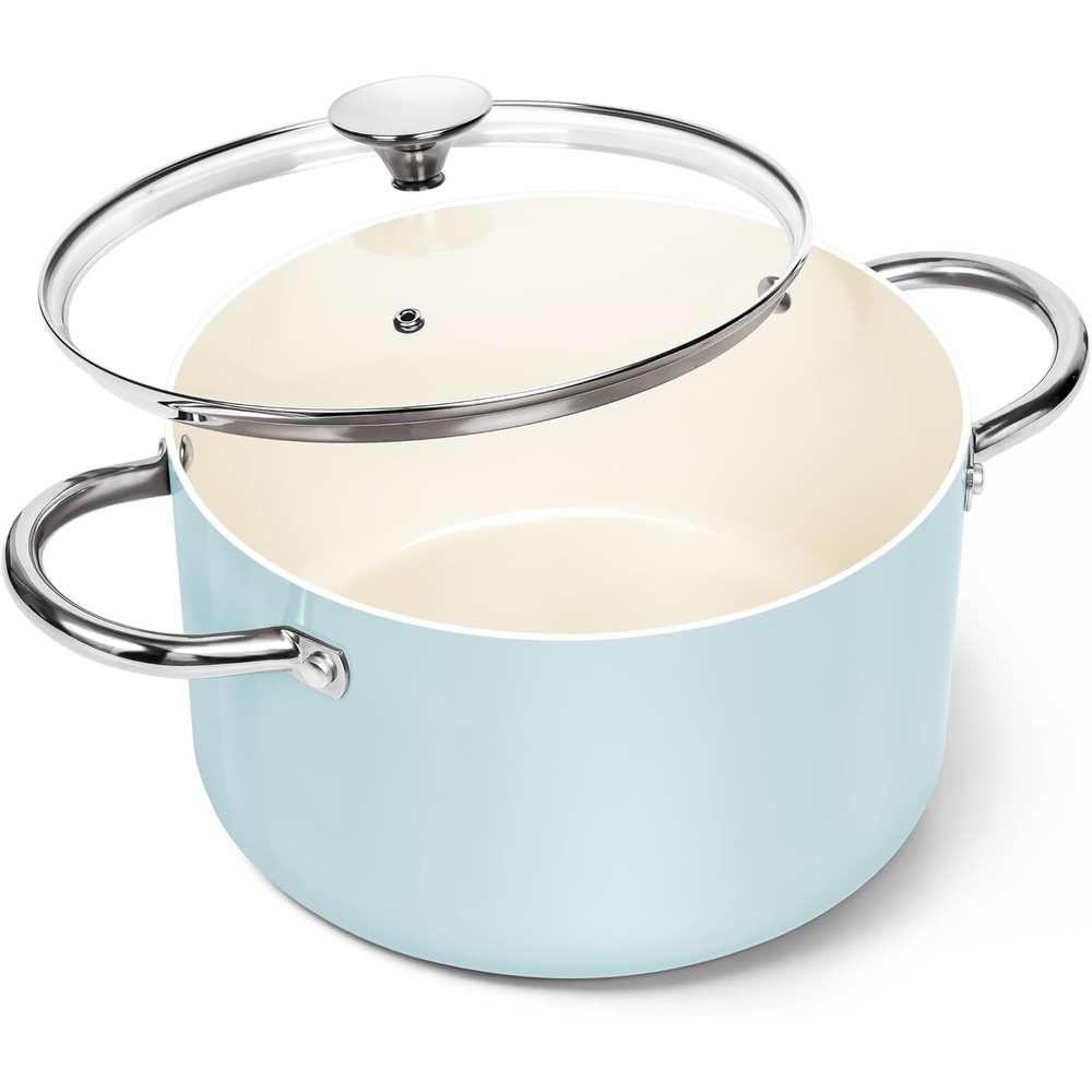 image:imageMICHELANGELO 6 QT Ceramic Stock Pot with Lid Nonstick Stockpot with Glass Lid Induction Cooking Pot for Soups Stews Oven Safe 6QT PurpleBlue