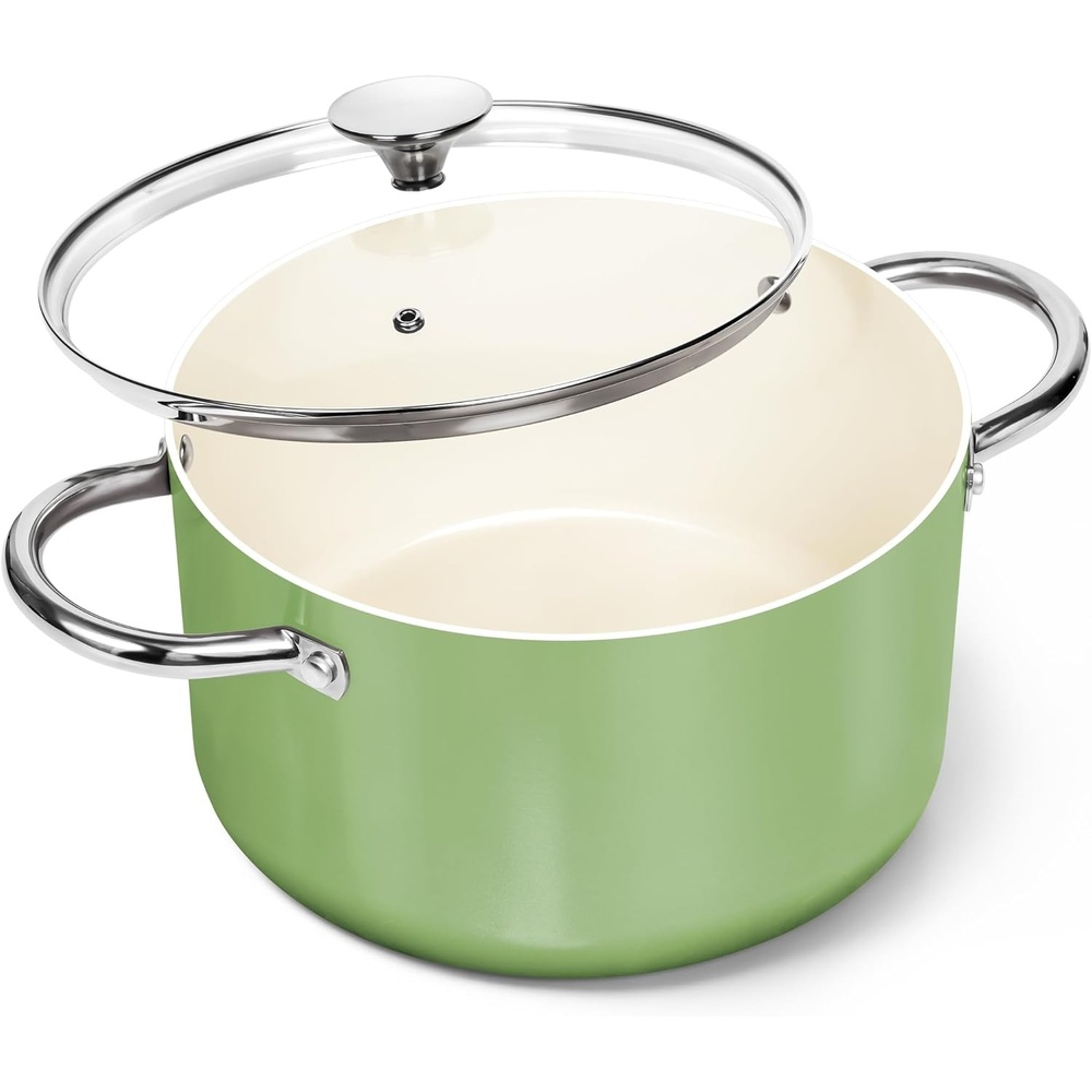 image:imageMICHELANGELO 6 QT Ceramic Stock Pot with Lid Nonstick Stockpot with Glass Lid Induction Cooking Pot for Soups Stews Oven Safe 6QT PurpleGreen