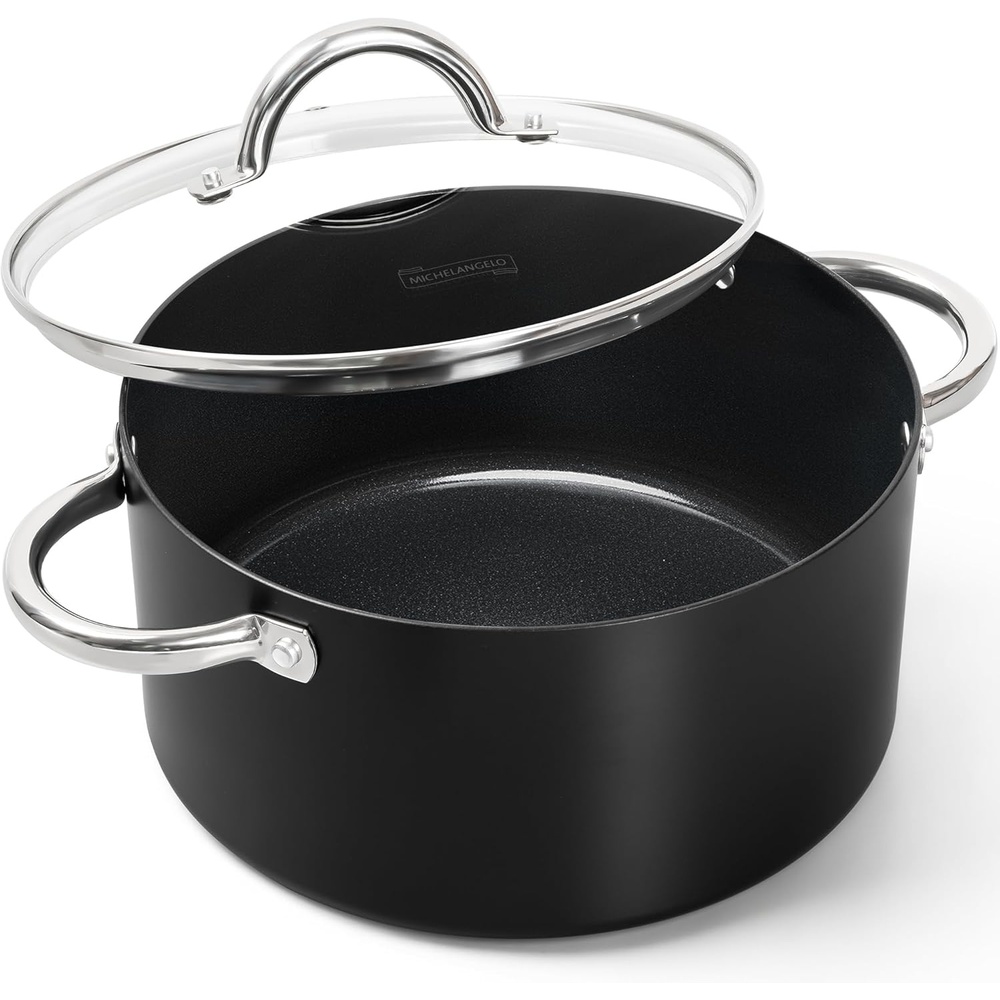 image:imageMICHELANGELO 8 Quart Stock Pot with Lid Non Toxic Cooking Pot Ceramic Soup Pots with Lid Non Stick Pot with Stainless Steel Handle Induction CompatibleBlack
