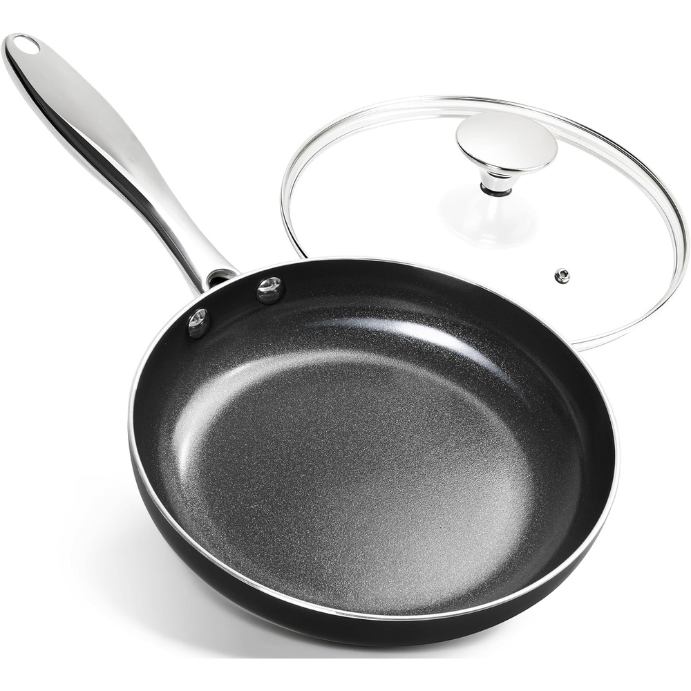 image:imageMICHELANGELO Ceramic Frying Pan 10 Inch Frying Pan Nonstick with Lid NonToxic Skillet with Stainless Steel Handle Nonstick Skillet BlackBlack