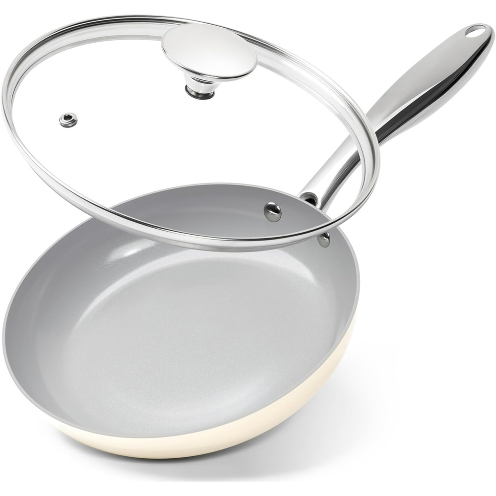 image:imageMICHELANGELO Large Frying Pan with Lid 14 Inch Ceramic Skillet with Nonstick Coating Healthy Non Stick Fry Pan Induction CompatibleBeige