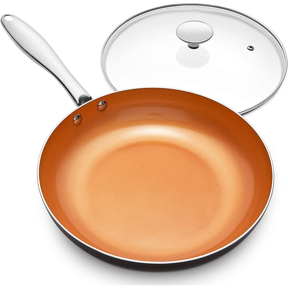 image:imageMICHELANGELO Large Frying Pan with Lid 14 Inch Ceramic Skillet with Nonstick Coating Healthy Non Stick Fry Pan Induction CompatibleOrange
