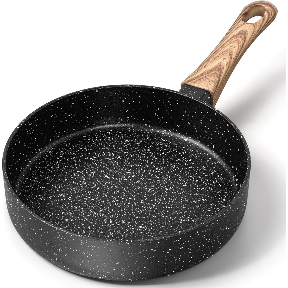 image:imageMICHELANGELO Small Frying Pan Nonstick 6 Inch Single Egg Frying Pan Mini Skillet with StayCool Handle NonToxic Omelette Pan BlackBlack Granite