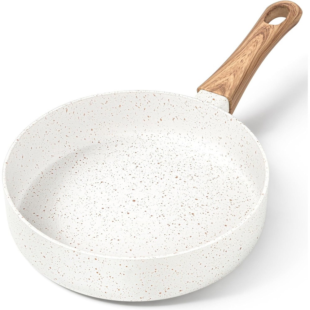 image:imageMICHELANGELO Small Frying Pan Nonstick 6 Inch Single Egg Frying Pan Mini Skillet with StayCool Handle NonToxic Omelette Pan BlackWhite Granite