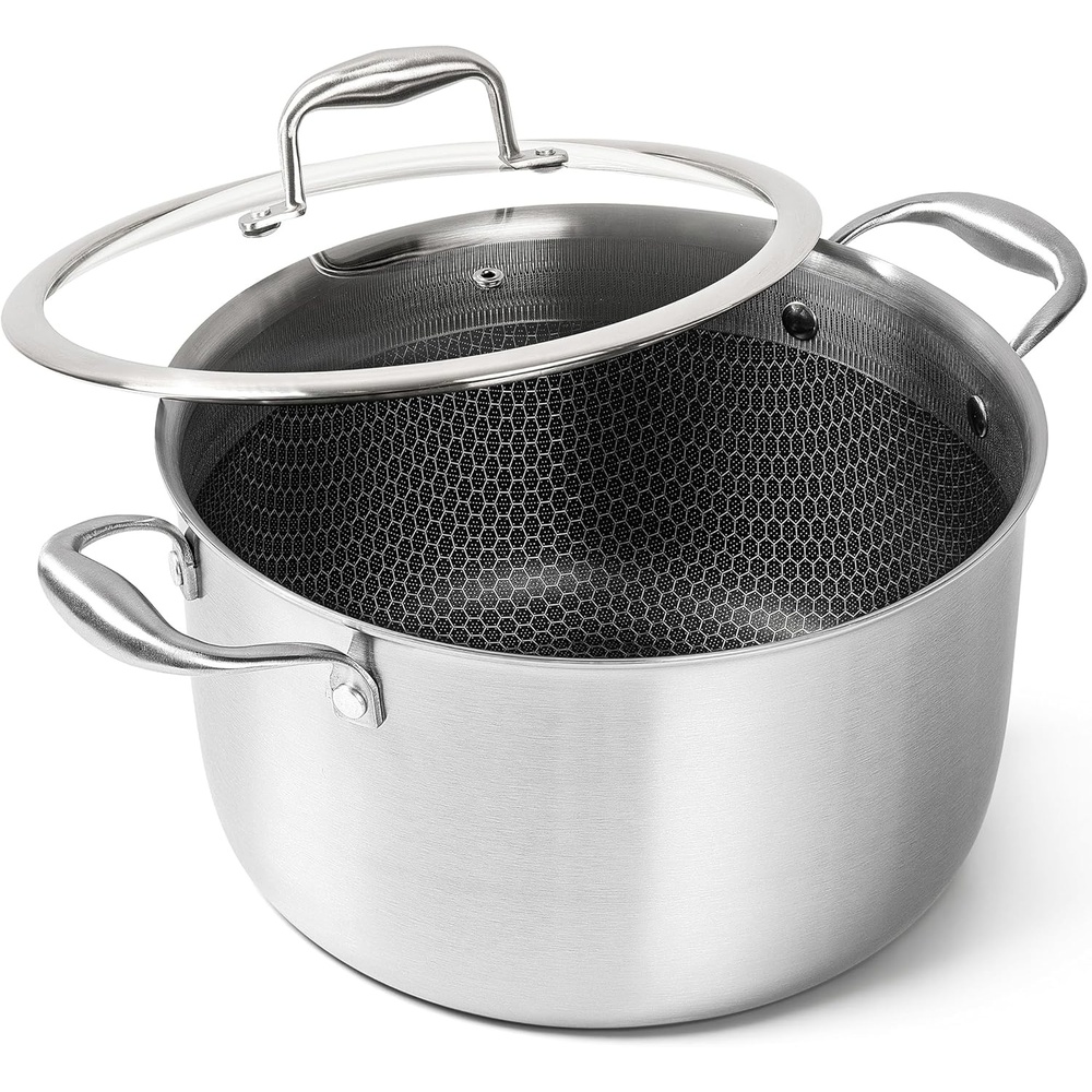 image:imageMICHELANGELO Triply Stainless Steel Stock Pot with Lid 6 Quart Nonstick Cooking Pot with Honeycomb Interior Heavy Duty Stockpot Compatible with All Cooktops8Quart