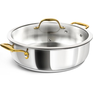 image:imageMICHELANGELO 12 Inch Stainless Steel Pan with Lid  Large Saute Pan with Lid Deep Frying Pan Dishwasher amp OvenSafe All Cooktops Compatible 6 QuartGold Handle