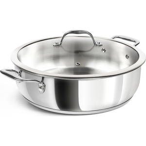 image:imageMICHELANGELO 12 Inch Stainless Steel Pan with Lid  Large Saute Pan with Lid Deep Frying Pan Dishwasher amp OvenSafe All Cooktops Compatible 6 QuartSilver Handle