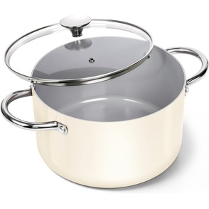 image:imageMICHELANGELO 6 QT Ceramic Stock Pot with Lid Nonstick Stockpot with Glass Lid Induction Cooking Pot for Soups Stews Oven Safe  6QT PurpleBeige