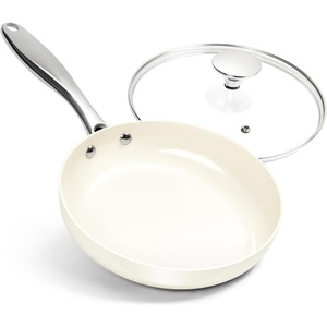 image:imageMICHELANGELO Ceramic Frying Pan  10 Inch Frying Pan Nonstick with Lid NonToxic Skillet with Stainless Steel Handle Nonstick Skillet BlackCream White
