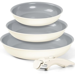 image:imageMICHELANGELO Ceramic Frying Pan Set 8 95 and 11 Fry Pans with Removable Handle Nonstick Skillet Sets with Non Toxic Coating PFOS amp PFOA Free Induction Compatible Beige