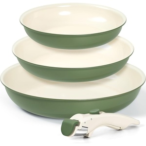 image:imageMICHELANGELO Ceramic Frying Pan Set 8 95 and 11 Fry Pans with Removable Handle Nonstick Skillet Sets with Non Toxic Coating PFOS amp PFOA Free Induction Compatible Green