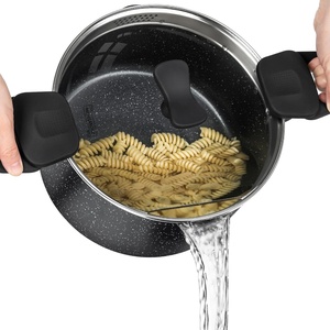 image:imageMICHELANGELO Pasta Pot with Strainer Lid  6 Quart Cooking Pot with Lid Non Stick Spaghetti Pot Ceramic Coated with Twist and Lock Handles for Easy Draining Induction Compatible Roden GreenBlack