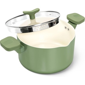 image:imageMICHELANGELO Pasta Pot with Strainer Lid  6 Quart Cooking Pot with Lid Non Stick Spaghetti Pot Ceramic Coated with Twist and Lock Handles for Easy Draining Induction Compatible Roden GreenRoden Green