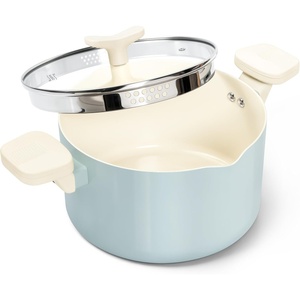 image:imageMICHELANGELO Pasta Pot with Strainer Lid  6 Quart Cooking Pot with Lid Non Stick Spaghetti Pot Ceramic Coated with Twist and Lock Handles for Easy Draining Induction Compatible Roden GreenSoft Aqua