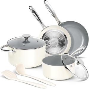image:imageMICHELANGELO Pots and Pans Set Non Stick  Titanium Cookware Set Non Toxic Ceramic Coating 8Pcs Nonstick Pots and Pans with Ergonomic Handle Dishwasher Safe amp Induction Compatible CreamCream