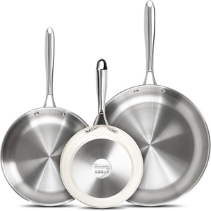 image:imageMICHELANGELO Stainless Steel Frying Pan Set 8 10 Cooking Pan set with Triply Base Stainless Steel Skillet with Ergonomic Handle Induction CompatibleBeige