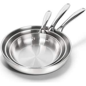 image:imageMICHELANGELO Stainless Steel Frying Pan Set 8 10 Cooking Pan set with Triply Base Stainless Steel Skillet with Ergonomic Handle Induction CompatibleSilver