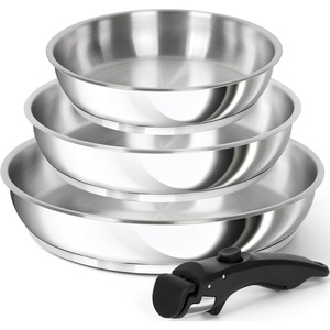 image:imageMICHELANGELO Stainless Steel Frying Pan Set Cooking Pans with Removable Handle Triply Base Stainless Steel Pan Set Induction Compatible Skillet 8 amp 95 amp 11