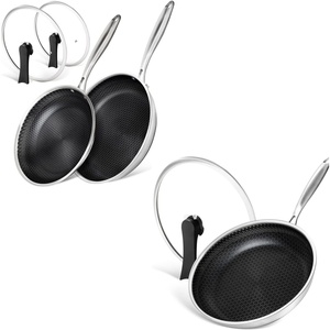 image:imageMICHELANGELO Stainless Steel Frying Pan with Lid Triply Stainless Steel 8 Inch Frying Pan with Nonstick Honeycomb Coating Small Frying Pan Steel Fry Pan with Lid Induction Compatible  895 amp 12