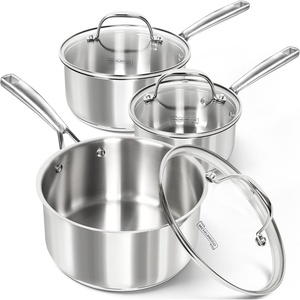 image:imageMICHELANGELO Stainless Steel Saucepan Set with Lid Premium Triply Stainless Steel Sauce Pan with Cool Handle Nonstick Sauce Pot Set for Kitchen Cooking Induction Compatible 1QT amp 2QT amp 3QT