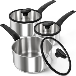 image:imageMICHELANGELO Stainless Steel Saucepan with Lid 1QT amp 2QT amp 3QT Triply Stainless Steel Saucepans with Bakelite Handle Premium Nonstick Sauce Pot Set for Kitchen Cooking Induction Compatible