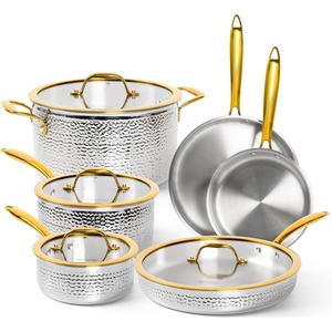 image:imageMichelangelo Triply Stainless Steel Pots and Pans Set 10Piece Hammered Stainless Steel Cookware Set with Golden Handle Premium Induction Kitchen Cookware Oven Safe10