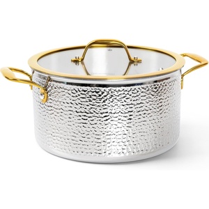 image:imageMichelangelo Triply Stainless Steel Stock Pot with Lid Luxury Hammered Stainless Steel 6 Quart Pot with Lid amp Golden Handle Premium Induction Stockpot  6QT6 QT