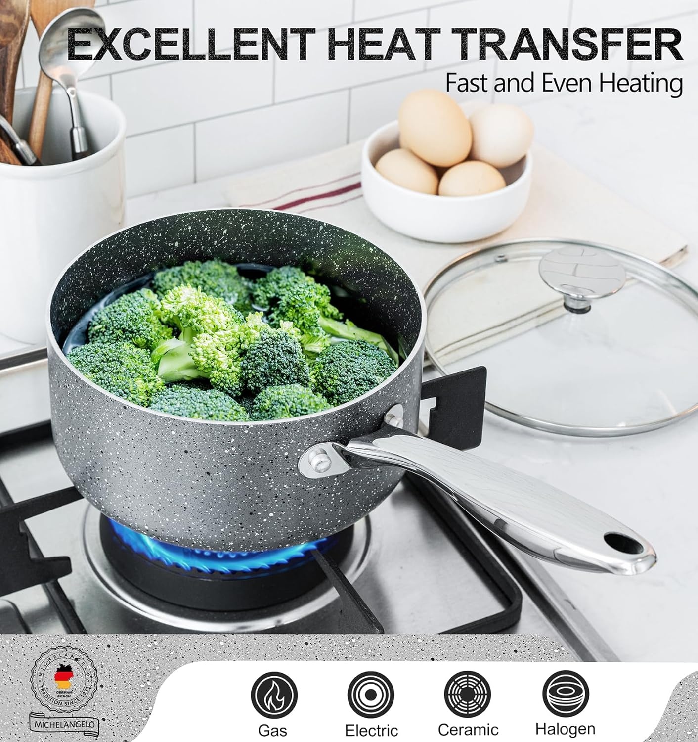 image:imageMICHELANGELO 2 Quart Saucepan with Lid Nonstick Sauce Pan with Healthy Coating Granite Sauce Pan with Stainless Steel Handle 2 Qt Saucepan Induction Compatible Gray12 3 Quarts