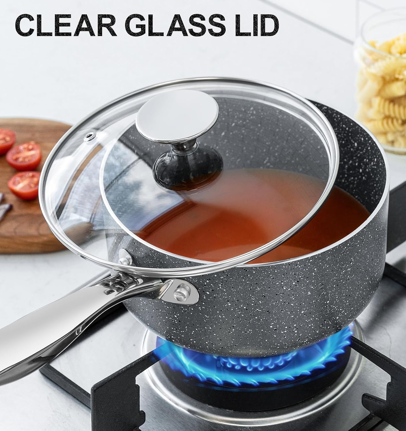 image:imageMICHELANGELO 2 Quart Saucepan with Lid Nonstick Sauce Pan with Healthy Coating Granite Sauce Pan with Stainless Steel Handle 2 Qt Saucepan Induction Compatible Gray12 3 Quarts