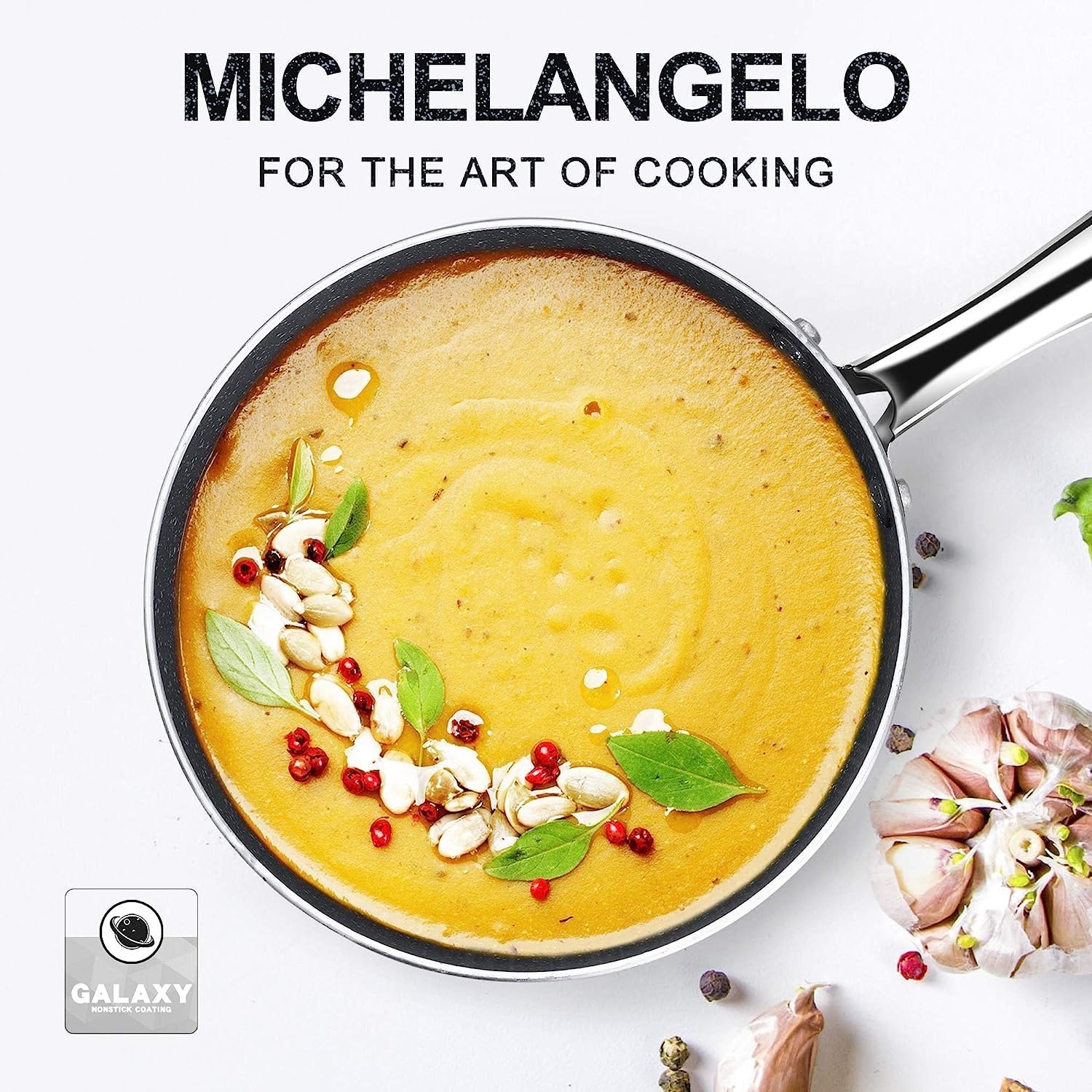 image:imageMICHELANGELO 2 Quart Saucepan with Lid Nonstick Sauce Pan with Healthy Coating Granite Sauce Pan with Stainless Steel Handle 2 Qt Saucepan Induction Compatible Gray1 Quarts