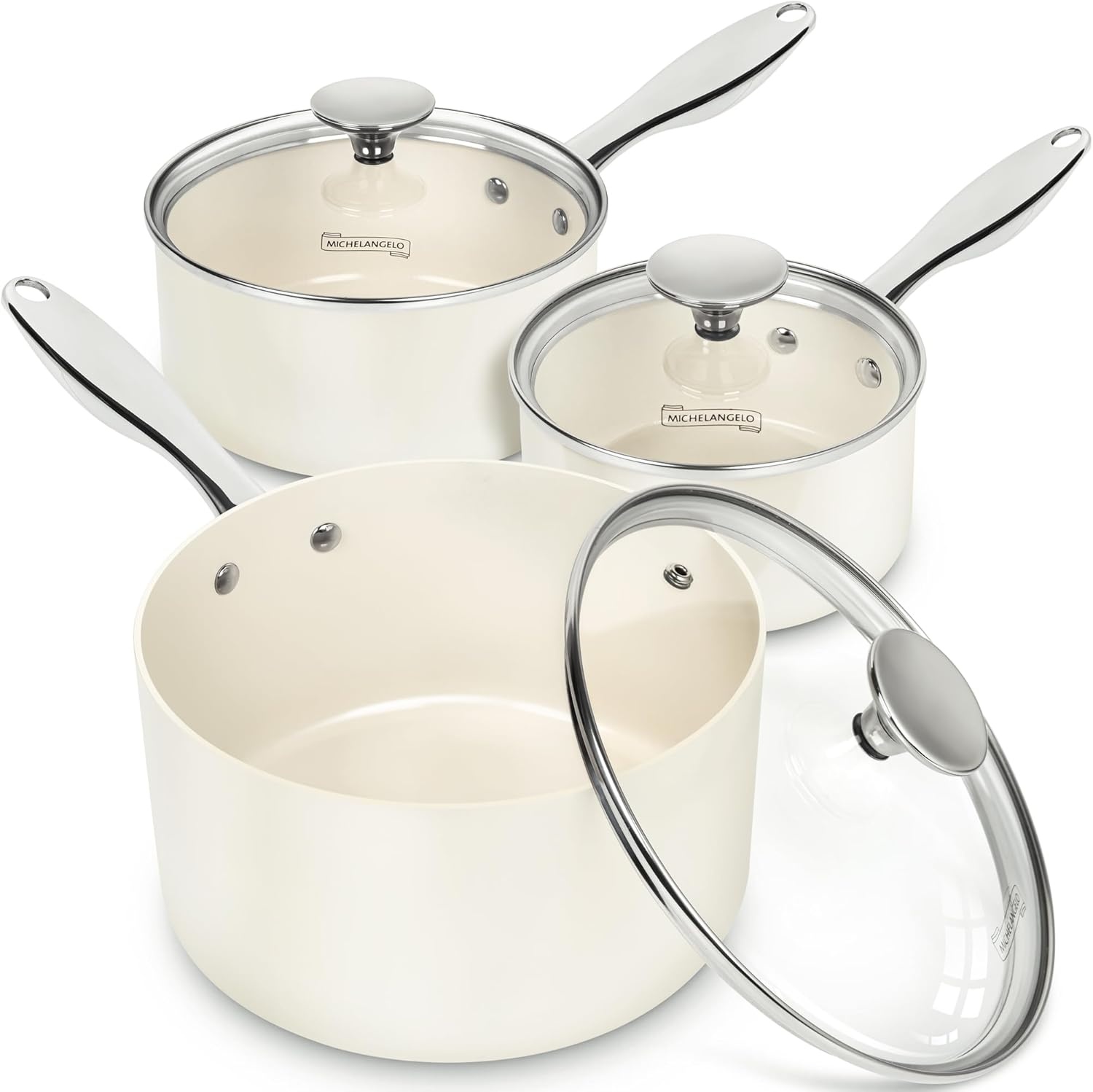 image:imageMICHELANGELO 4 Quart Saucepan with Lid Nonstick Ceramic Sauce Pan with Stainless Steel Handle 4 Qt Saucepan with Lid Induction Compatible Oven Safe BlueWhite