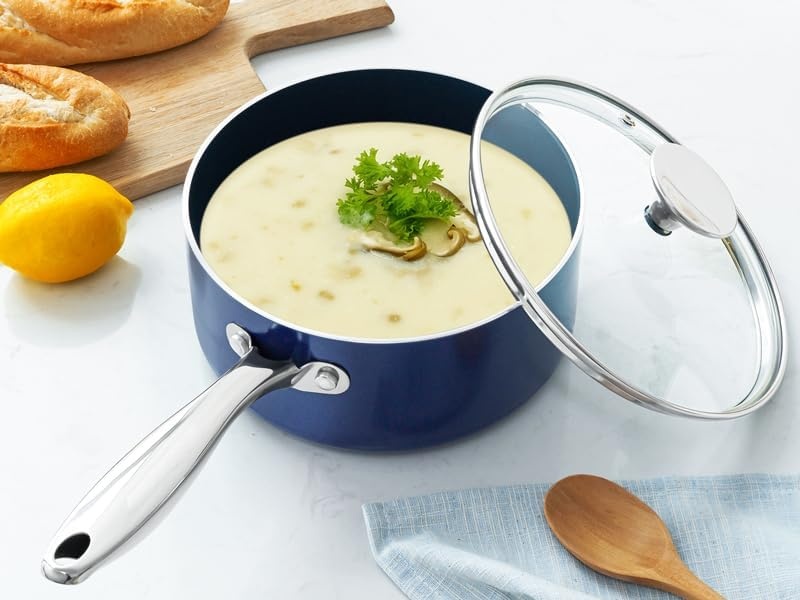 image:imageMICHELANGELO 4 Quart Saucepan with Lid Nonstick Ceramic Sauce Pan with Stainless Steel Handle 4 Qt Saucepan with Lid Induction Compatible Oven Safe BlueBlue