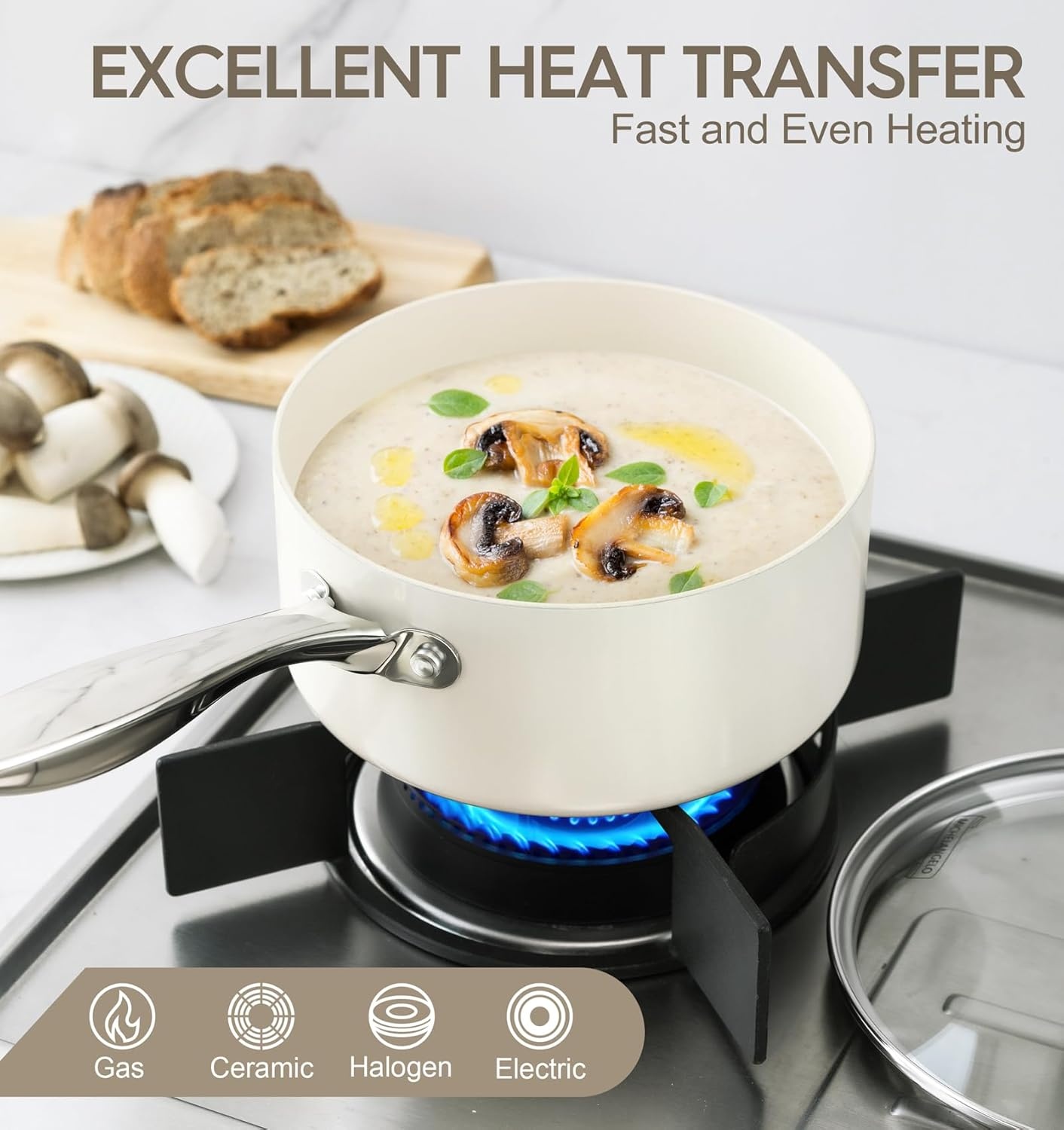 image:imageMICHELANGELO 4 Quart Saucepan with Lid Nonstick Ceramic Sauce Pan with Stainless Steel Handle 4 Qt Saucepan with Lid Induction Compatible Oven Safe BlueWhite