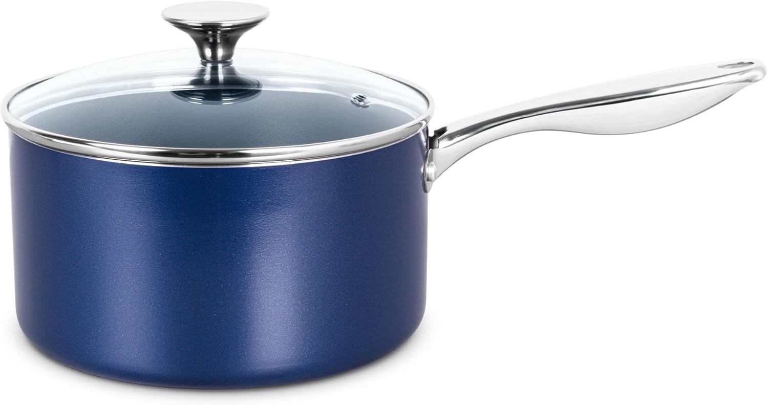 image:imageMICHELANGELO 4 Quart Saucepan with Lid Nonstick Ceramic Sauce Pan with Stainless Steel Handle 4 Qt Saucepan with Lid Induction Compatible Oven Safe BlueBlue