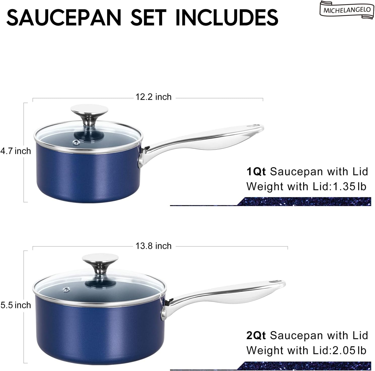 image:imageMICHELANGELO 4 Quart Saucepan with Lid Nonstick Ceramic Sauce Pan with Stainless Steel Handle 4 Qt Saucepan with Lid Induction Compatible Oven Safe BlueBlue